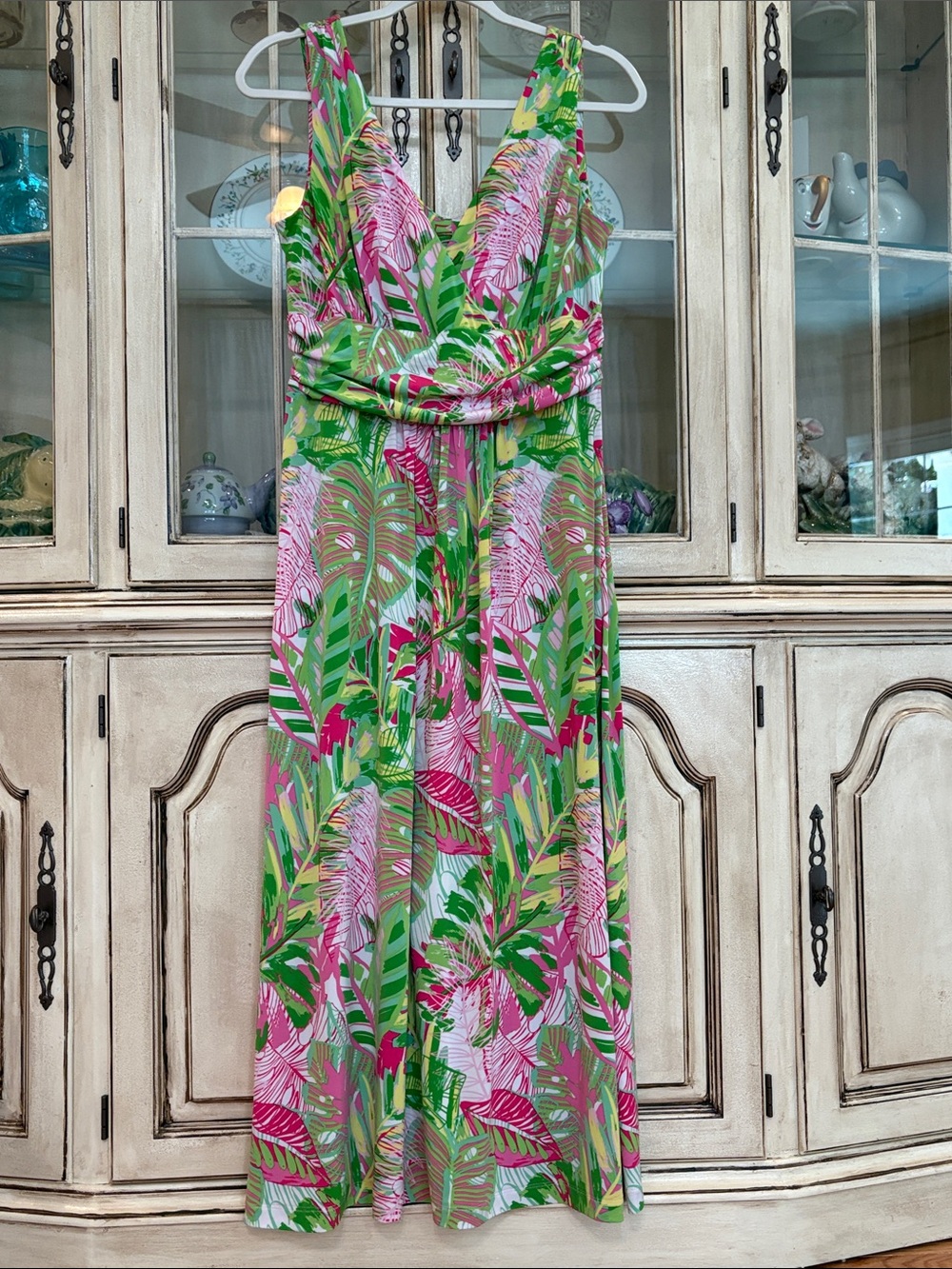 Pappagallo Green Pink Floral Maxi Dress